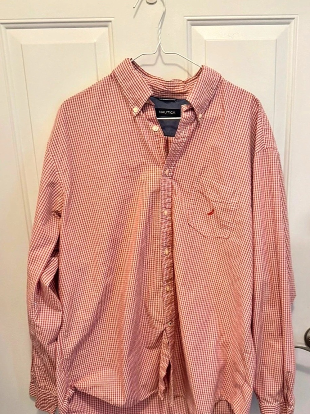 Nautica Classic Fit Gingham Button-Down Shirt Red & White